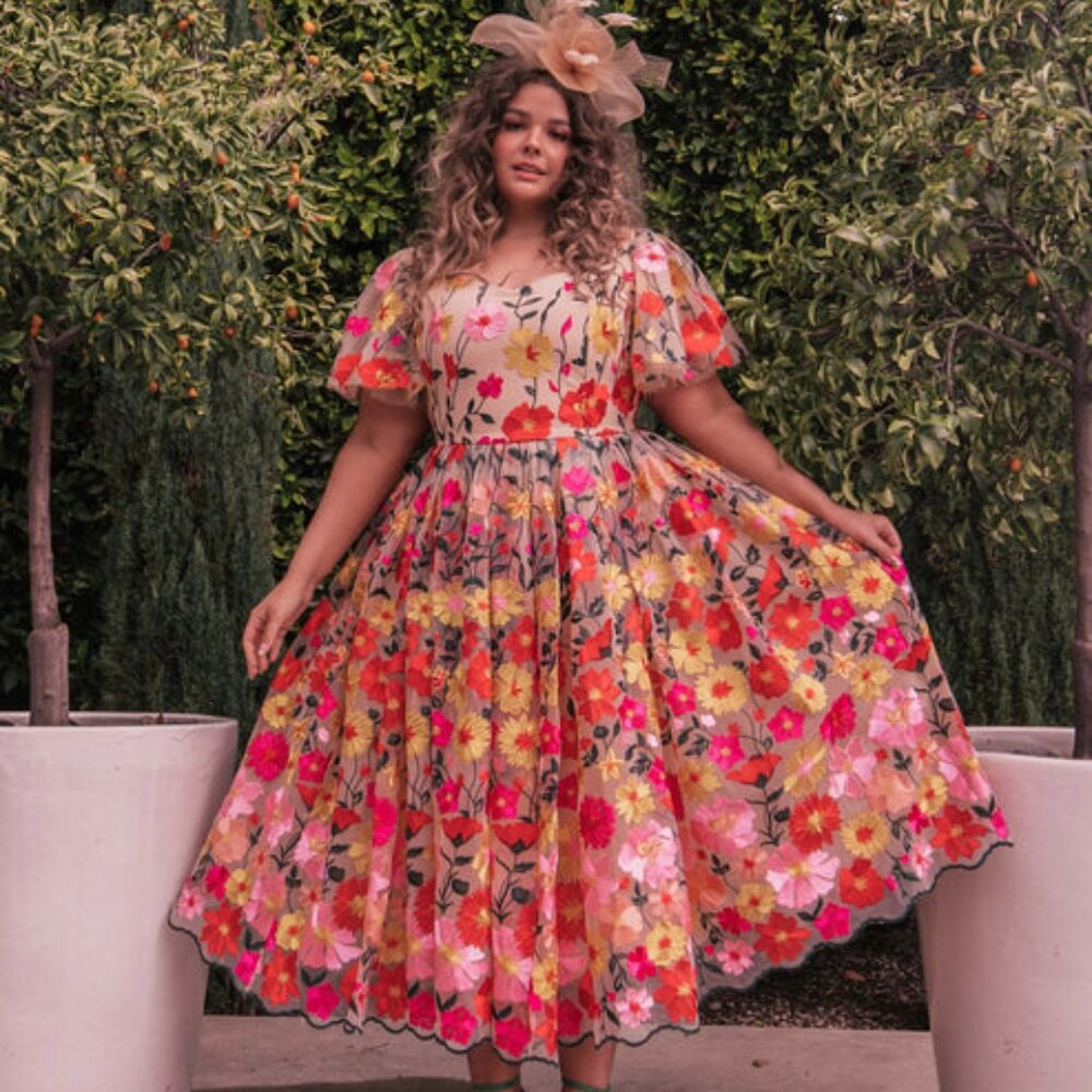 JessaKae Floral Embroidered Dress - Pink, Red, Yellow